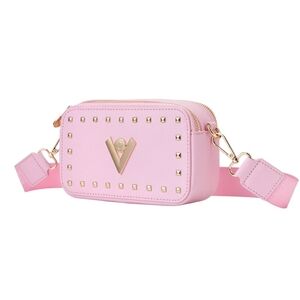 Valentino Orlandi NWT Pink Crossbody/Camera Bag with Gold Studs & "V" Logo